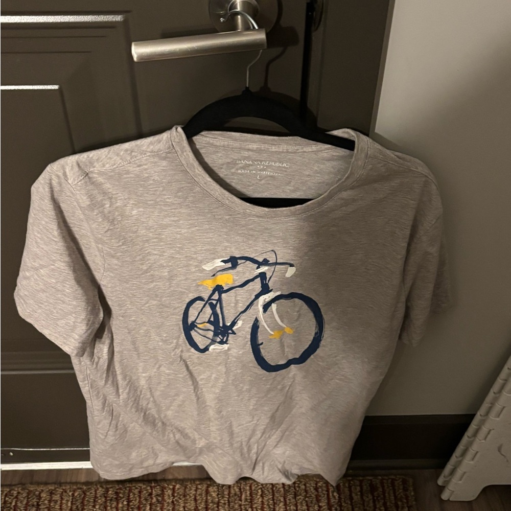 Banana Republic Kids Gray Tee with Navy & Yellow Bicycle Graphic
